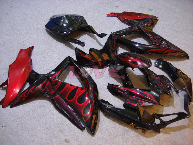 Flame - Red Black Fairings and Bodywork For 2008-2010 GSX-R750 #LF6395