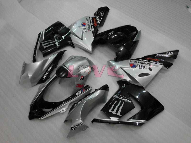 Monster - Black Silver Fairings and Bodywork For 2004-2005 Ninja ZX-10R #LF3273