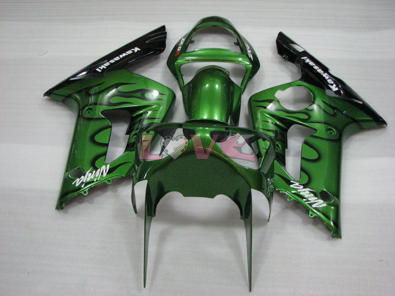 Flame - Green Black Fairings and Bodywork For 2003-2004 NINJA ZX-6R #LF3321