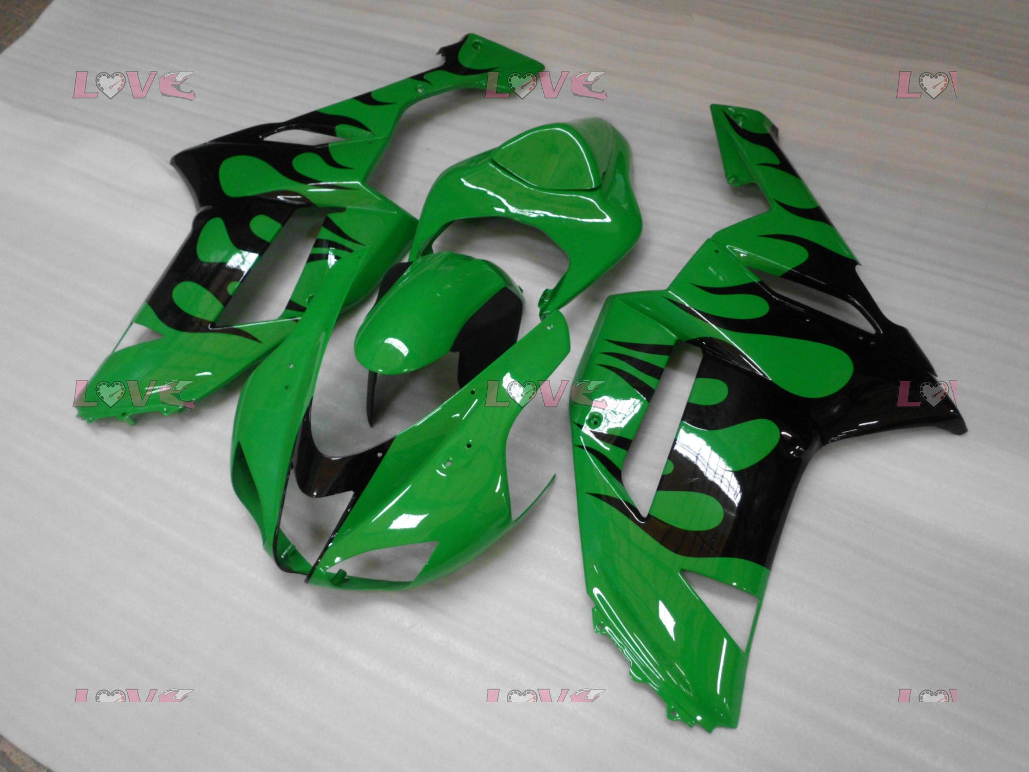 Flame - Green Black Fairings and Bodywork For 2007-2008 NINJA ZX-6R #LF5922