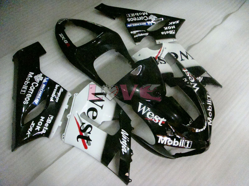 West - White Black Fairings and Bodywork For 2005-2006 NINJA ZX-6R #LF3303