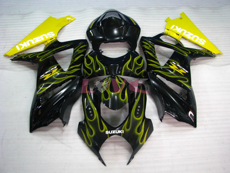 Flame - Yellow Black Fairings and Bodywork For 2007-2008 GSX-R1000 #LF3831