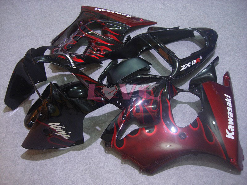 Flame - Red Black Fairings and Bodywork For 2000-2002 NINJA ZX-6R #LF6148