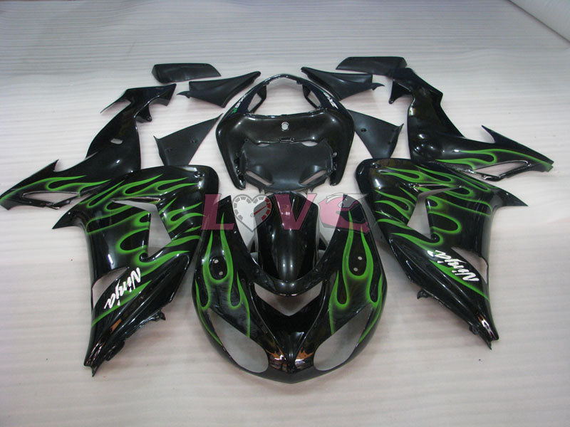 Flame - Green Black Fairings and Bodywork For 2006-2007 NINJA ZX-10R #LF6247