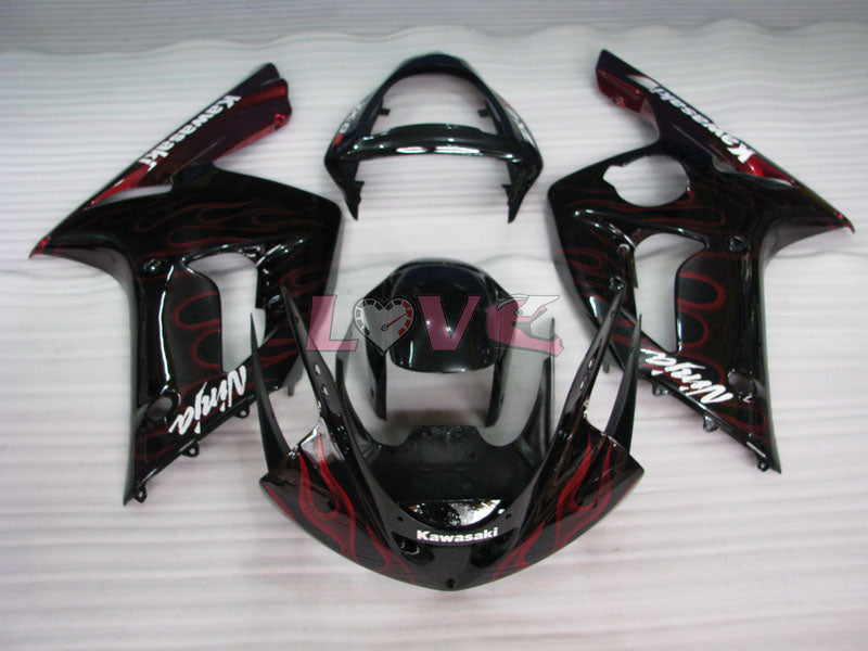 Flame - Red Black Fairings and Bodywork For 2003-2004 NINJA ZX-6R #LF6058