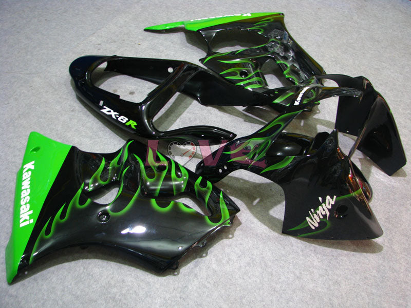 Flame - Green Black Fairings and Bodywork For 2000-2002 NINJA ZX-6R #LF3334