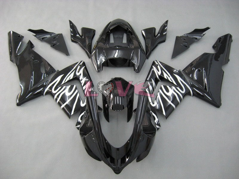 Flame - Black Silver Fairings and Bodywork For 2004-2005 Ninja ZX-10R #LF5117
