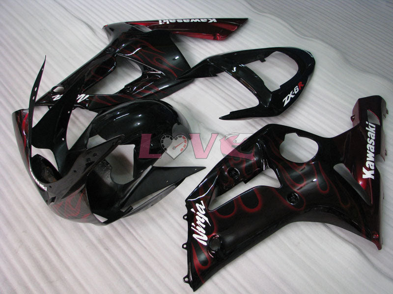 Flame - Red Black Fairings and Bodywork For 2003-2004 NINJA ZX-6R #LF6058