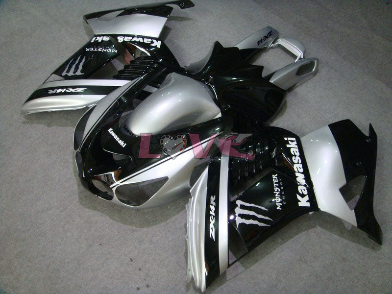 Monster - Black Silver Fairings and Bodywork For 2006-2011 NINJA ZX-14R #LF5844