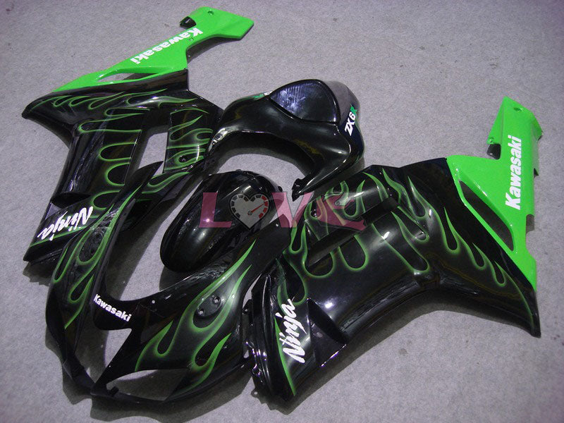 Flame - Green Black Fairings and Bodywork For 2007-2008 NINJA ZX-6R #LF5931