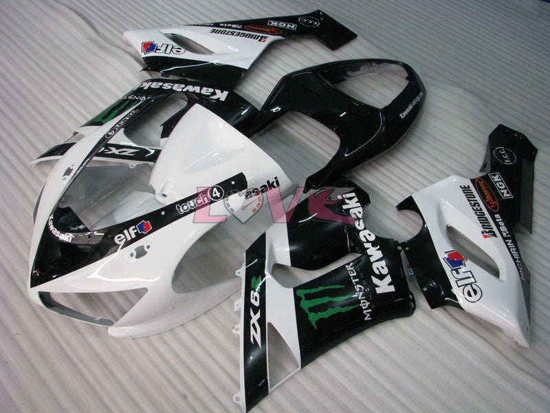 Monster - White Black Fairings and Bodywork For 2005-2006 NINJA ZX-6R #LF3305