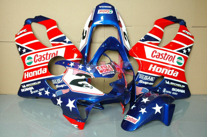 Castrol - Red Blue Fairings and Bodywork For 1999-2000 CBR600F4 #LF7715