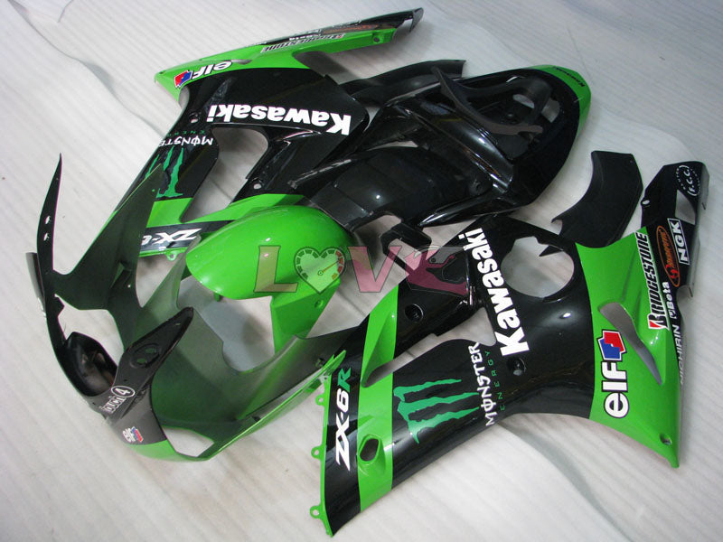 Monster - Green Black Fairings and Bodywork For 2003-2004 NINJA ZX-6R #LF3316