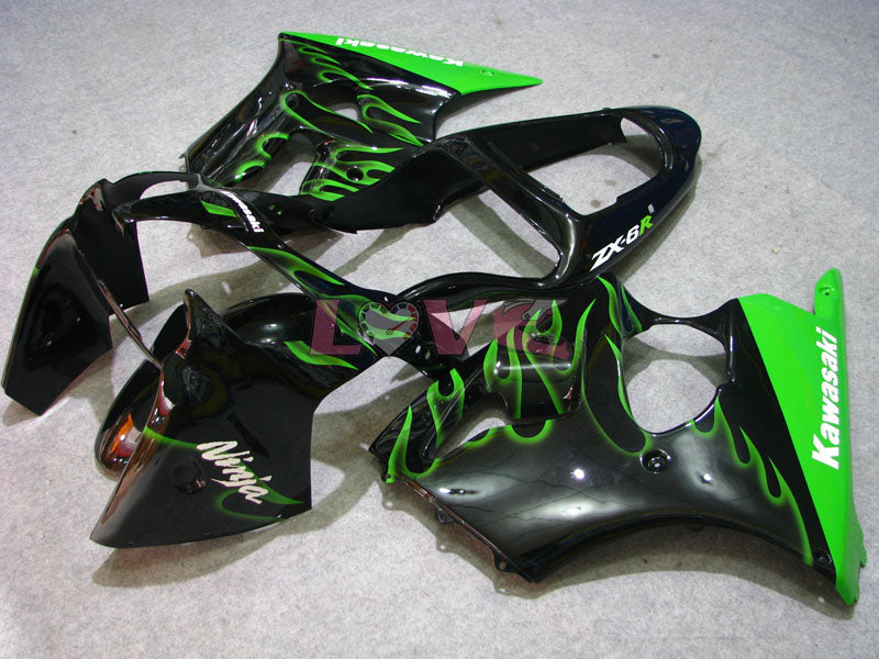 Flame - Green Black Fairings and Bodywork For 2000-2002 NINJA ZX-6R #LF3334