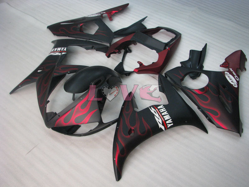 Flame - Red Black Matte Fairings and Bodywork For 2005 YZF-R6 #LF3503