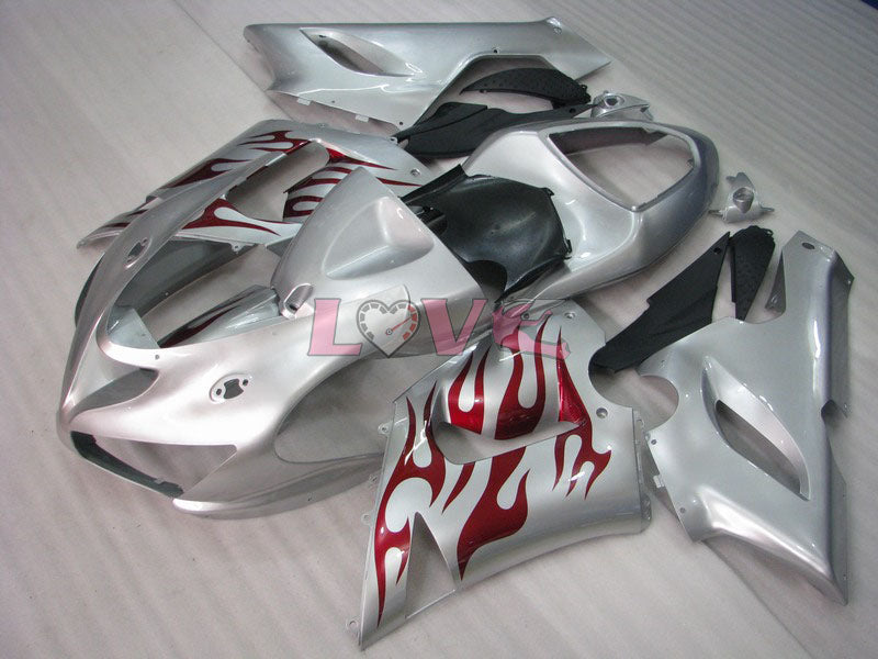 Flame - Red Silver Fairings and Bodywork For 2005-2006 NINJA ZX-6R #LF5998