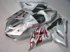 Flame - Red Silver Fairings and Bodywork For 2005-2006 NINJA ZX-6R #LF5998