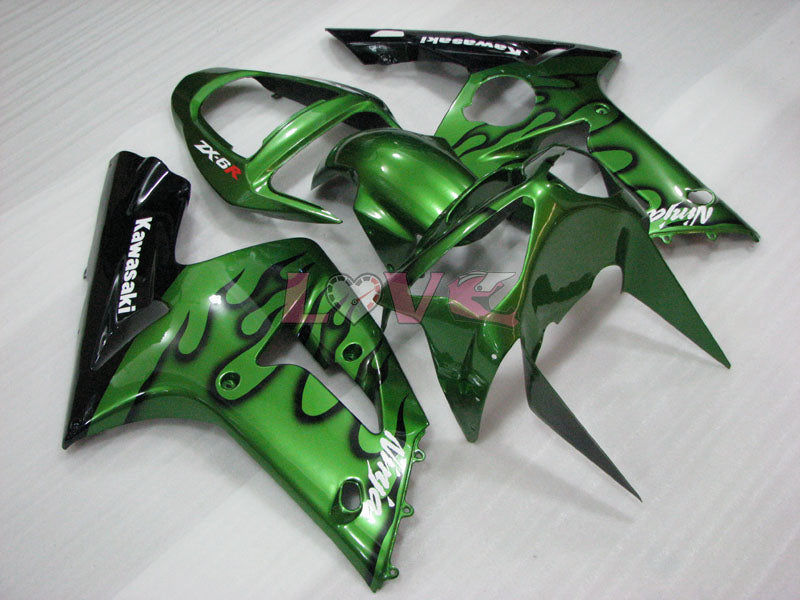 Flame - Green Black Fairings and Bodywork For 2003-2004 NINJA ZX-6R #LF3321