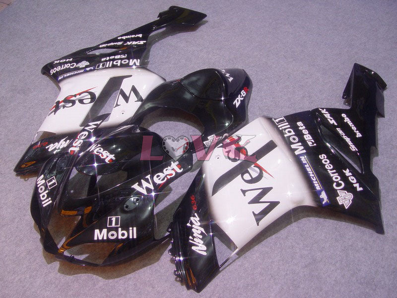 West - White Black Fairings and Bodywork For 2007-2008 NINJA ZX-6R #LF5888