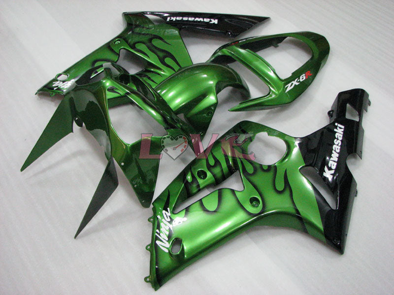 Flame - Green Black Fairings and Bodywork For 2003-2004 NINJA ZX-6R #LF3321