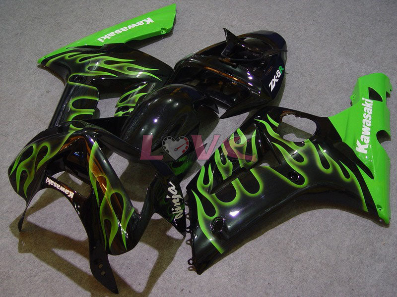 Flame - Green Black Fairings and Bodywork For 2003-2004 NINJA ZX-6R #LF6059