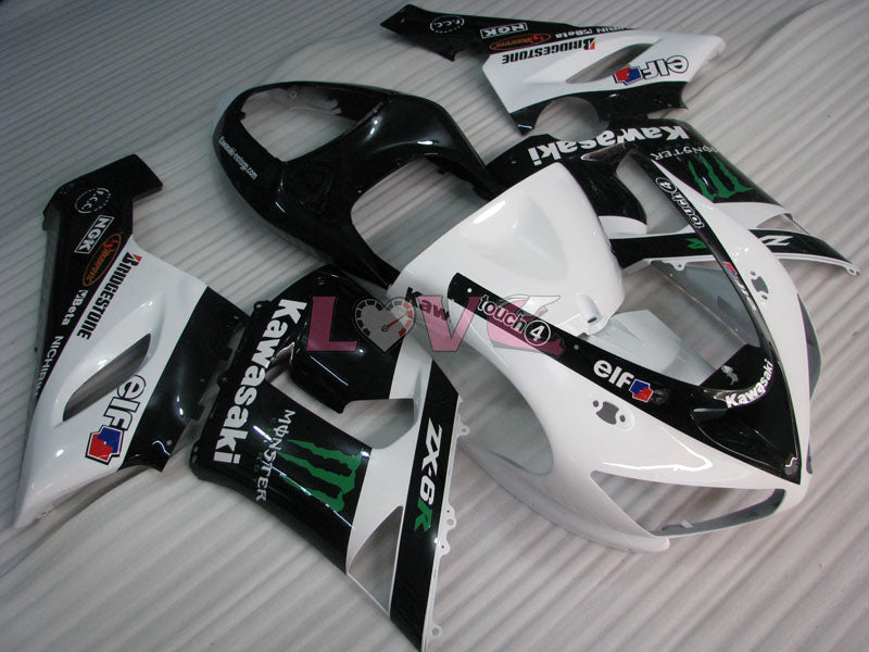 Monster - White Black Fairings and Bodywork For 2005-2006 NINJA ZX-6R #LF3305
