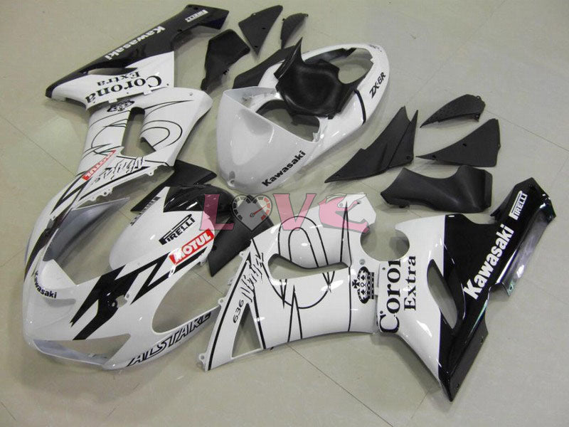 Corona - White Black Fairings and Bodywork For 2005-2006 NINJA ZX-6R #LF6040