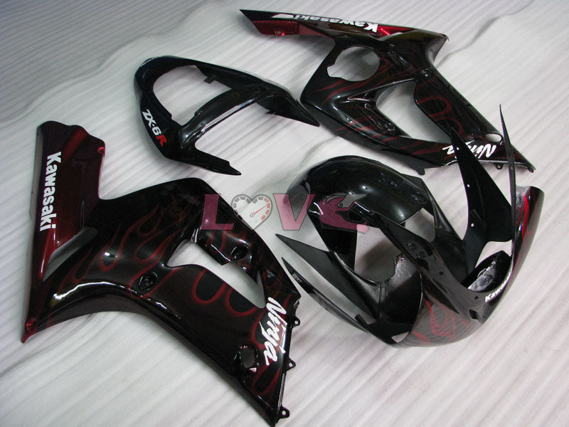 Flame - Red Black Fairings and Bodywork For 2003-2004 NINJA ZX-6R #LF6058