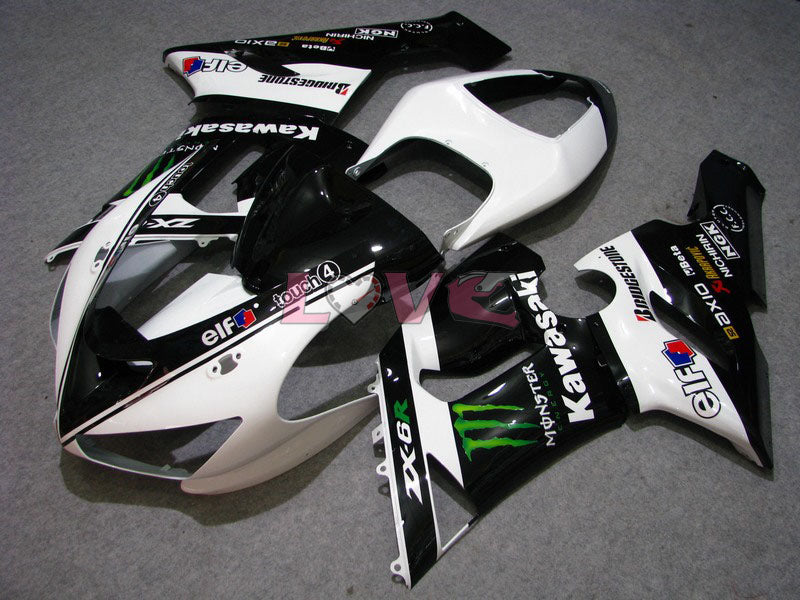 Monster - White Black Fairings and Bodywork For 2005-2006 NINJA ZX-6R #LF5981