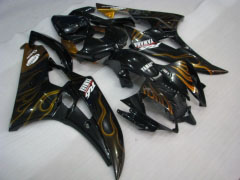 Flame - 黒 ゴールデン フェアリングとボディワーク 2006-2007 YZF-R6 #LF3475